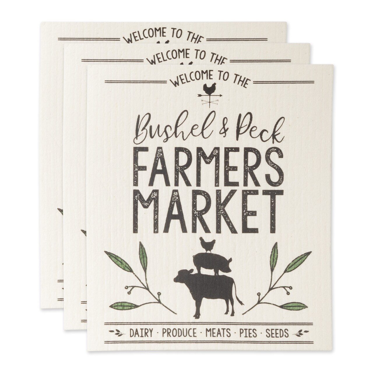 Contemporary Home Living Set of 3 Black and White Farmers Market